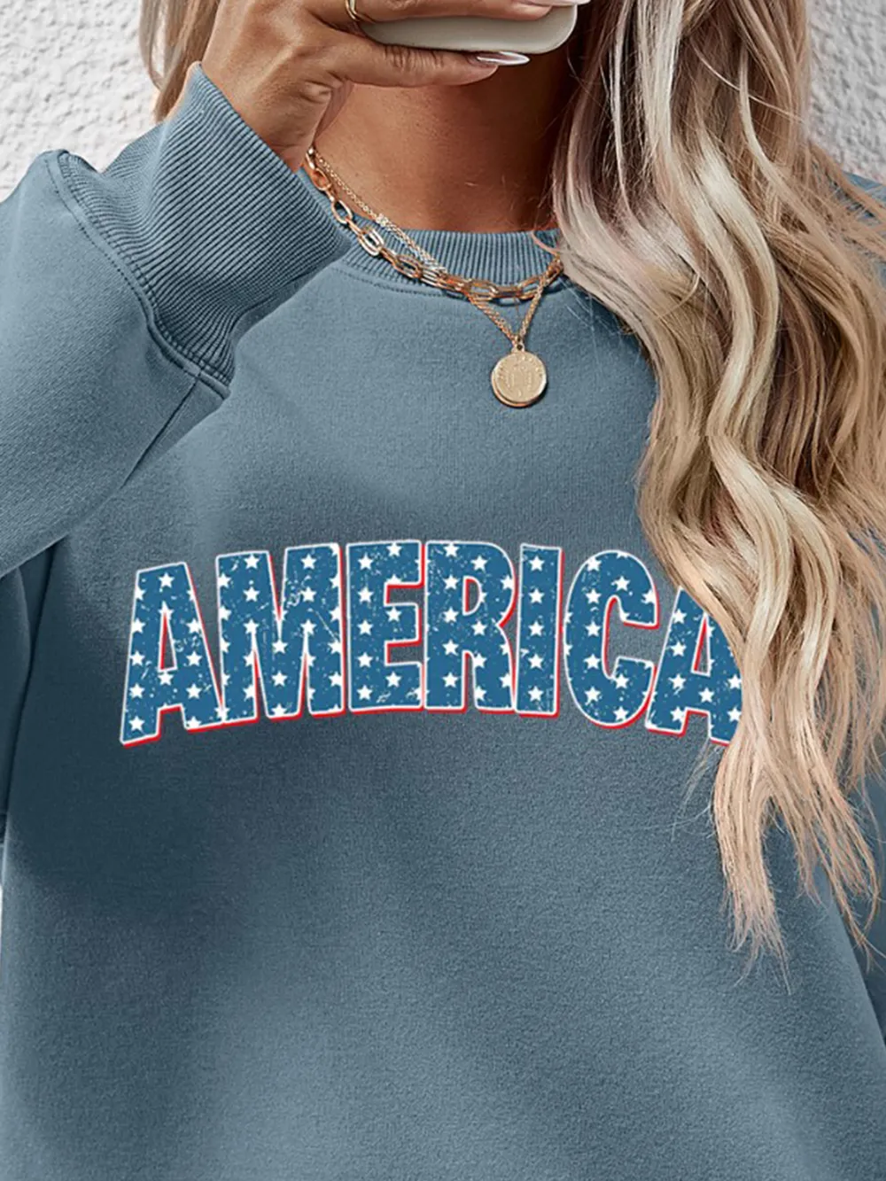 AMERICA Round Neck Dropped Shoulder Sweatshirt, image 15