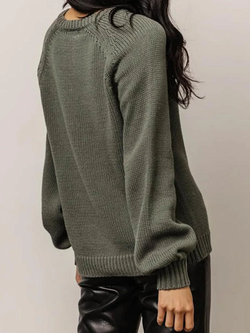 Buttoned Round Neck Long Sleeve Sweater, image 4