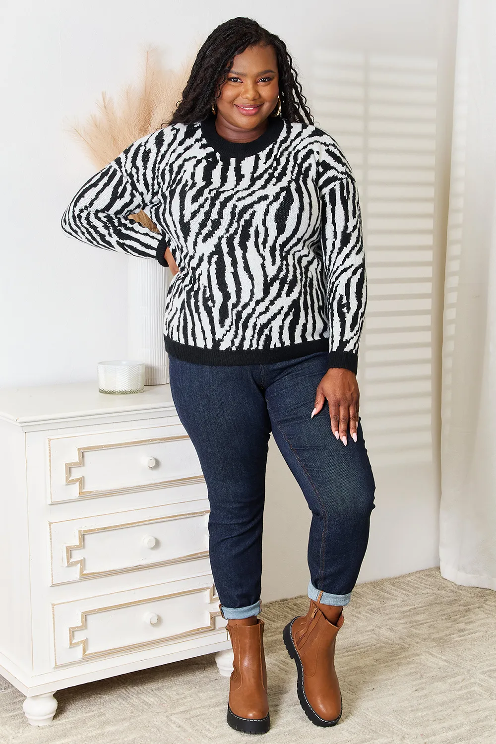Full Size Zebra Print Sweater, image 8