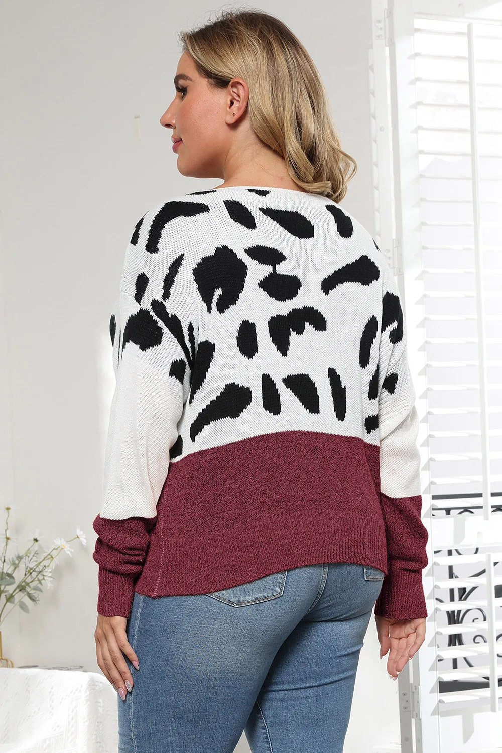 Plus Size Leopard Round Neck Long Sleeve Sweater, image 3