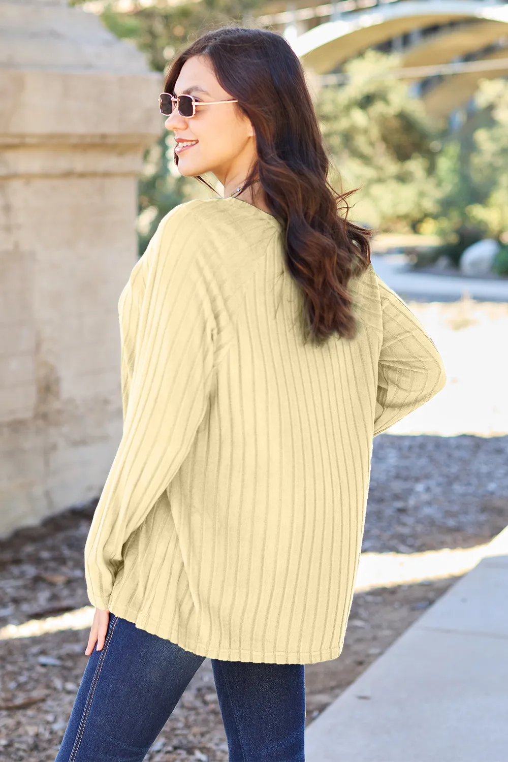 Full Size Ribbed Round Neck Long Sleeve Knit Top, image 6