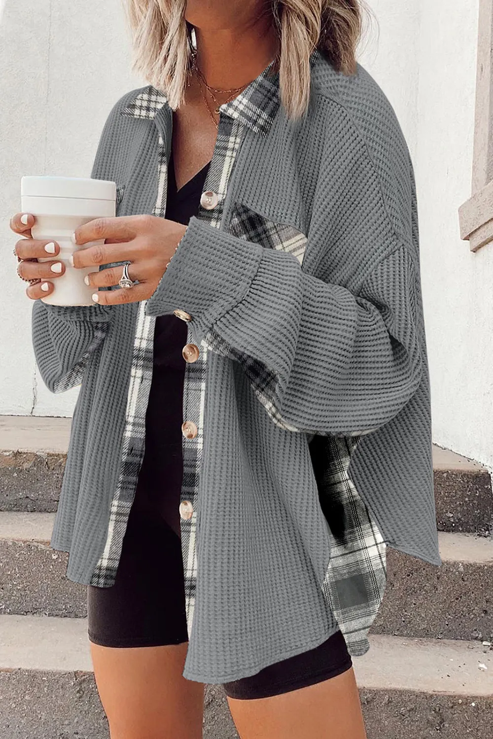 Plaid Button Down Collared Jacket, image 11