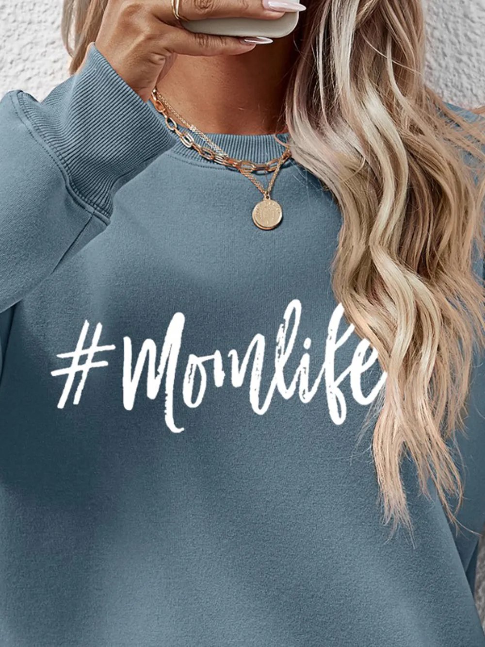 Letter Graphic Round Neck Sweatshirt, image 6