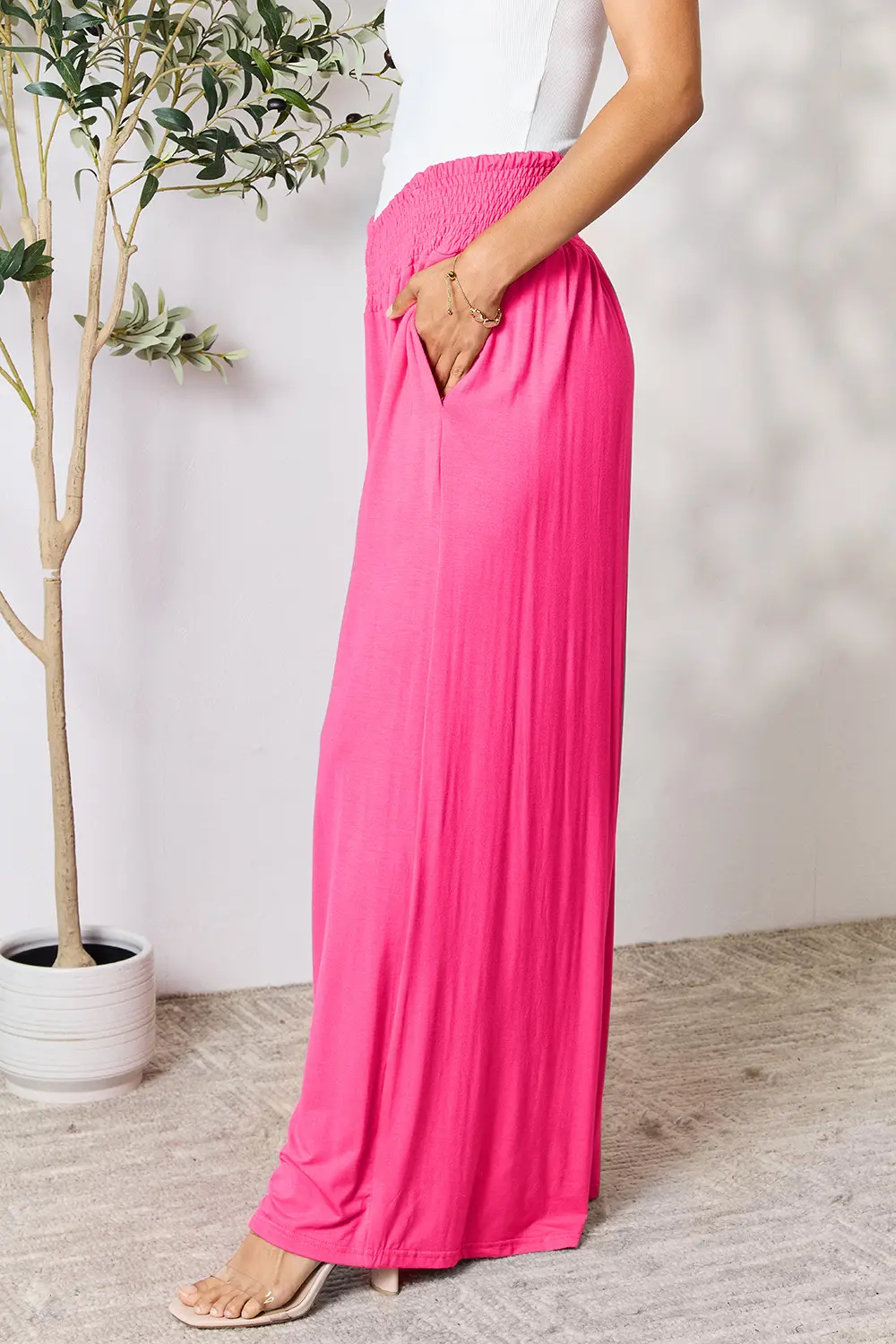 Full Size Smocked Wide Waistband Wide Leg Pants, image 5