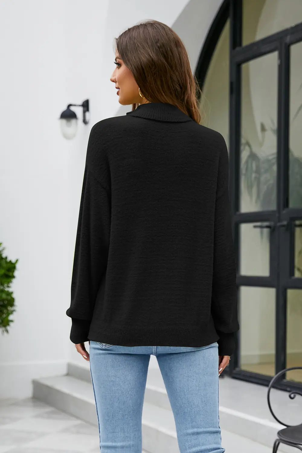 Mock Neck Dropped Shoulder Long Sleeve Sweater, image 7