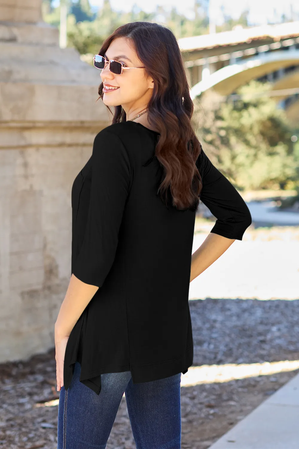 Full Size Round Neck Pocketed T-Shirt, image 3