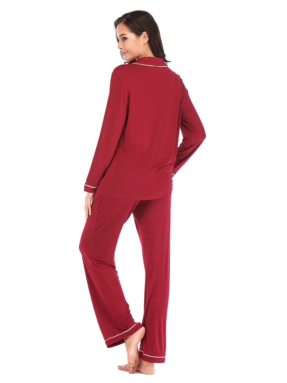 Collared Neck Long Sleeve Loungewear Set with Pockets, image 18