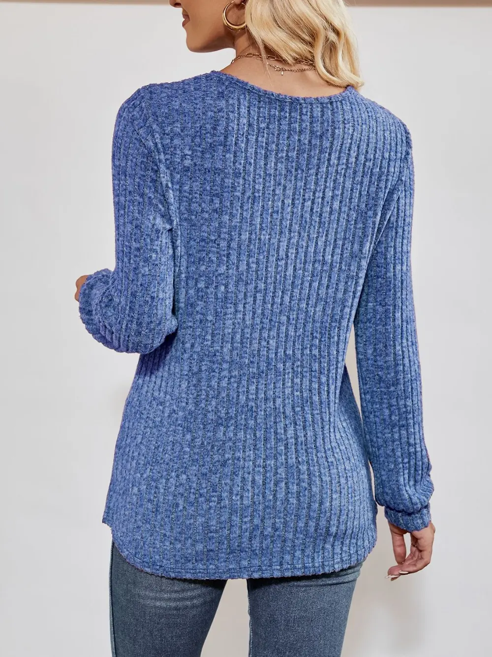 V-Neck Ribbed Long Sleeve Top, image 8