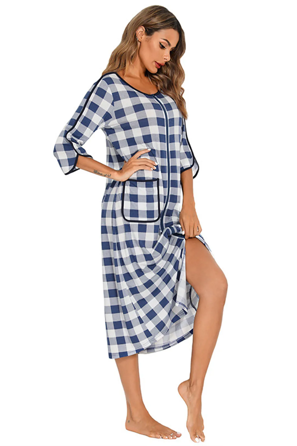 Round Neck Three-Quarter Sleeve Midi Night Dress, image 23
