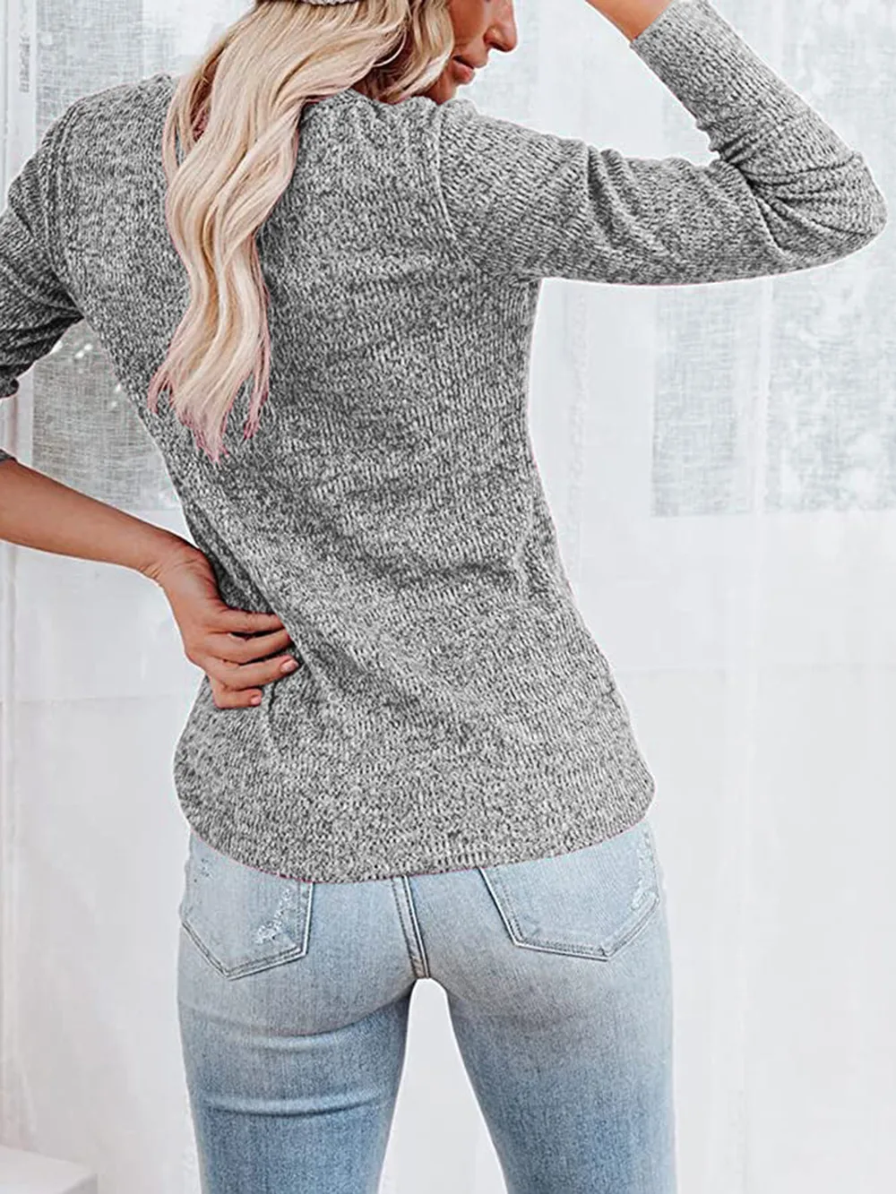 Round Neck Buttoned Long Sleeve T-Shirt, image 11