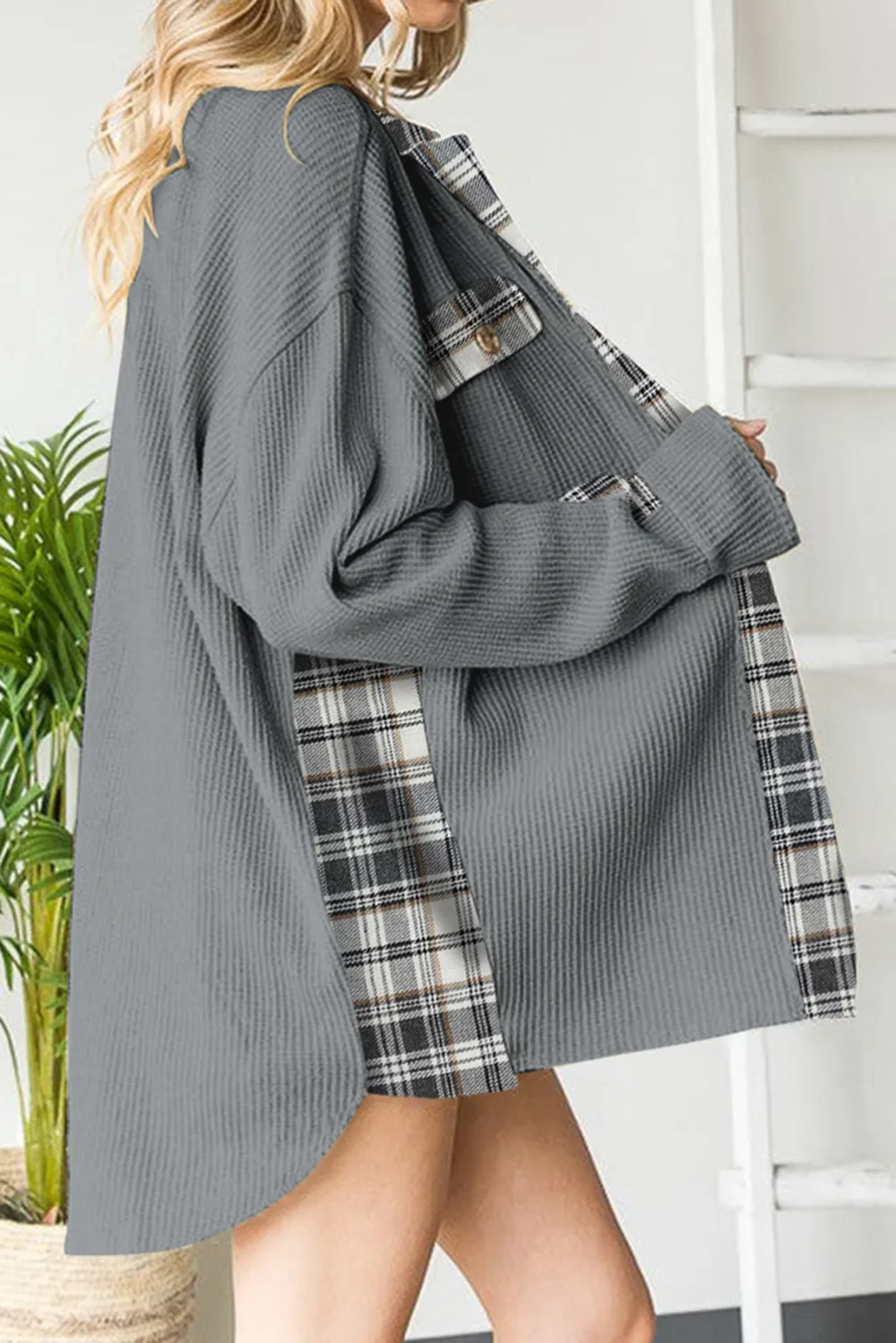 Plaid Button Down Collared Jacket, image 12