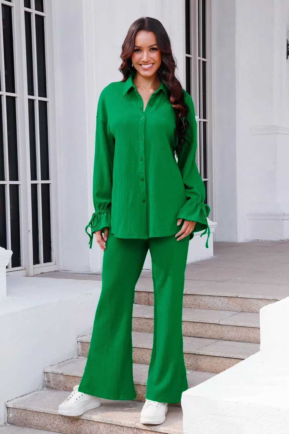 Drawstring Flounce Sleeve Shirt and Pants Set, image 13