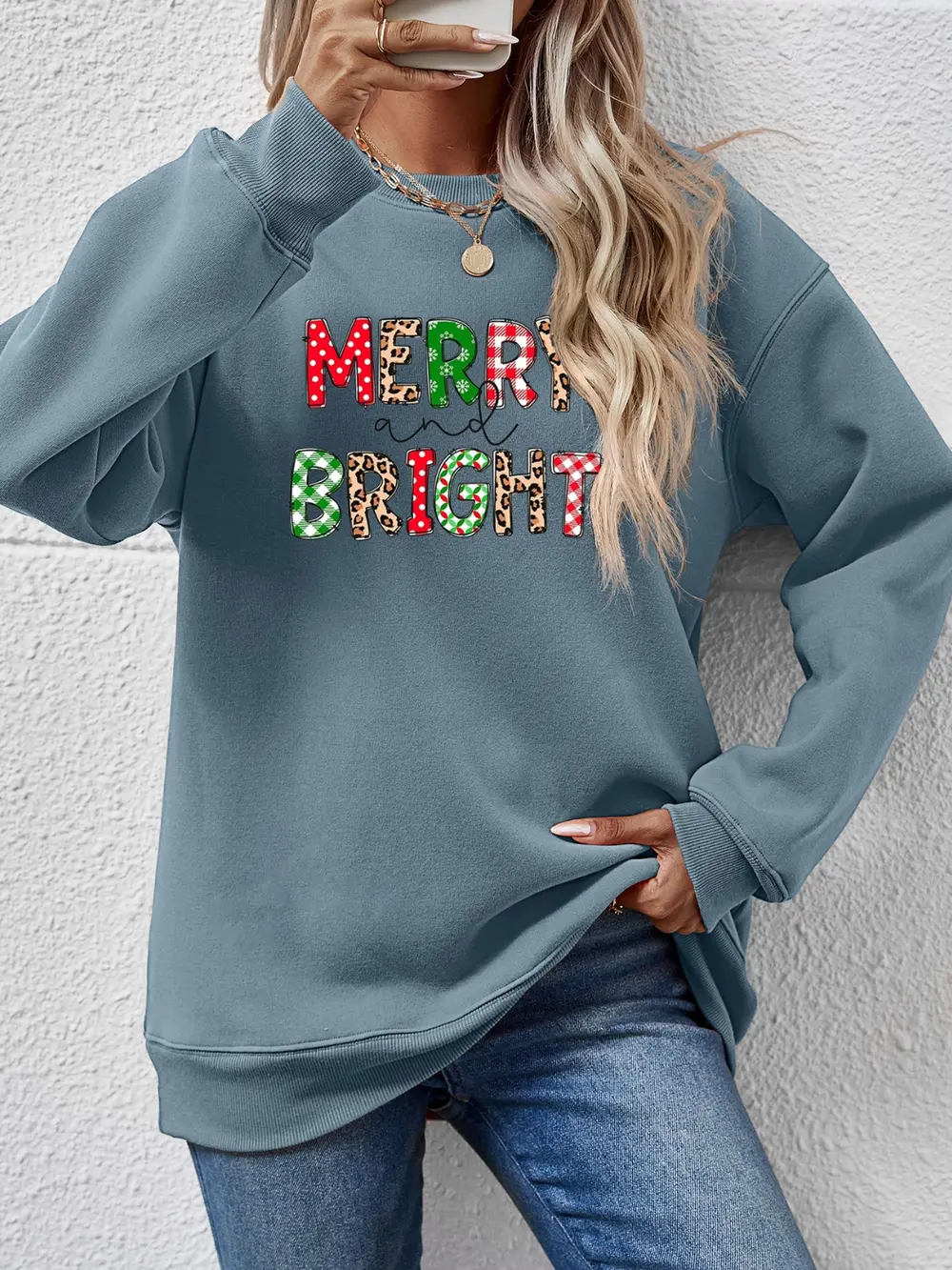 MERRY AND BRIGHT Round Neck Sweatshirt, image 5