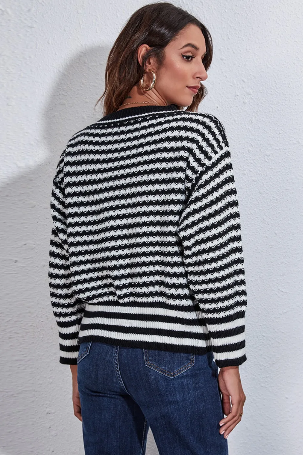 Striped V-Neck Knit Top, image 2