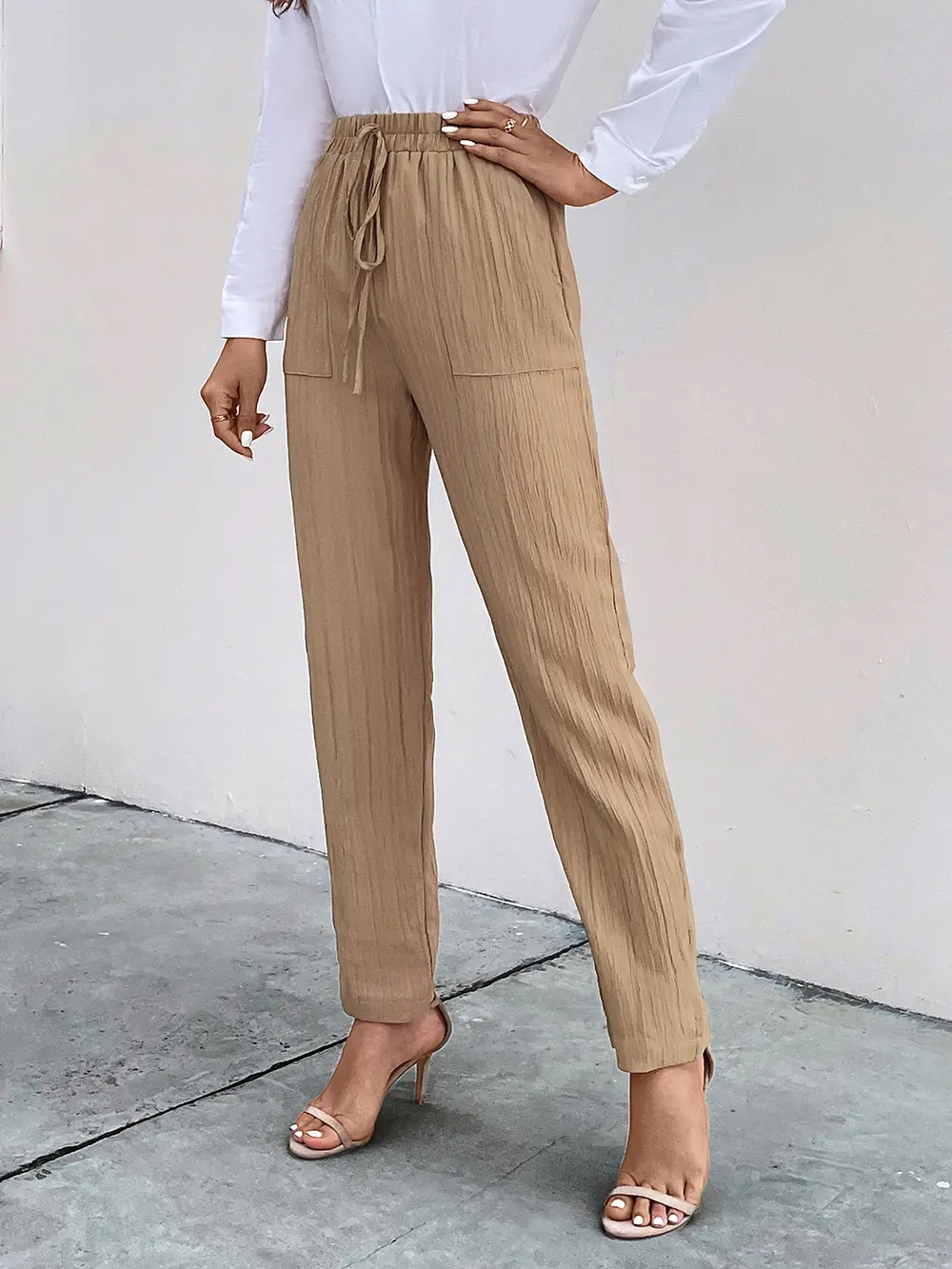 Texture Drawstring Pants with Pockets, image 2