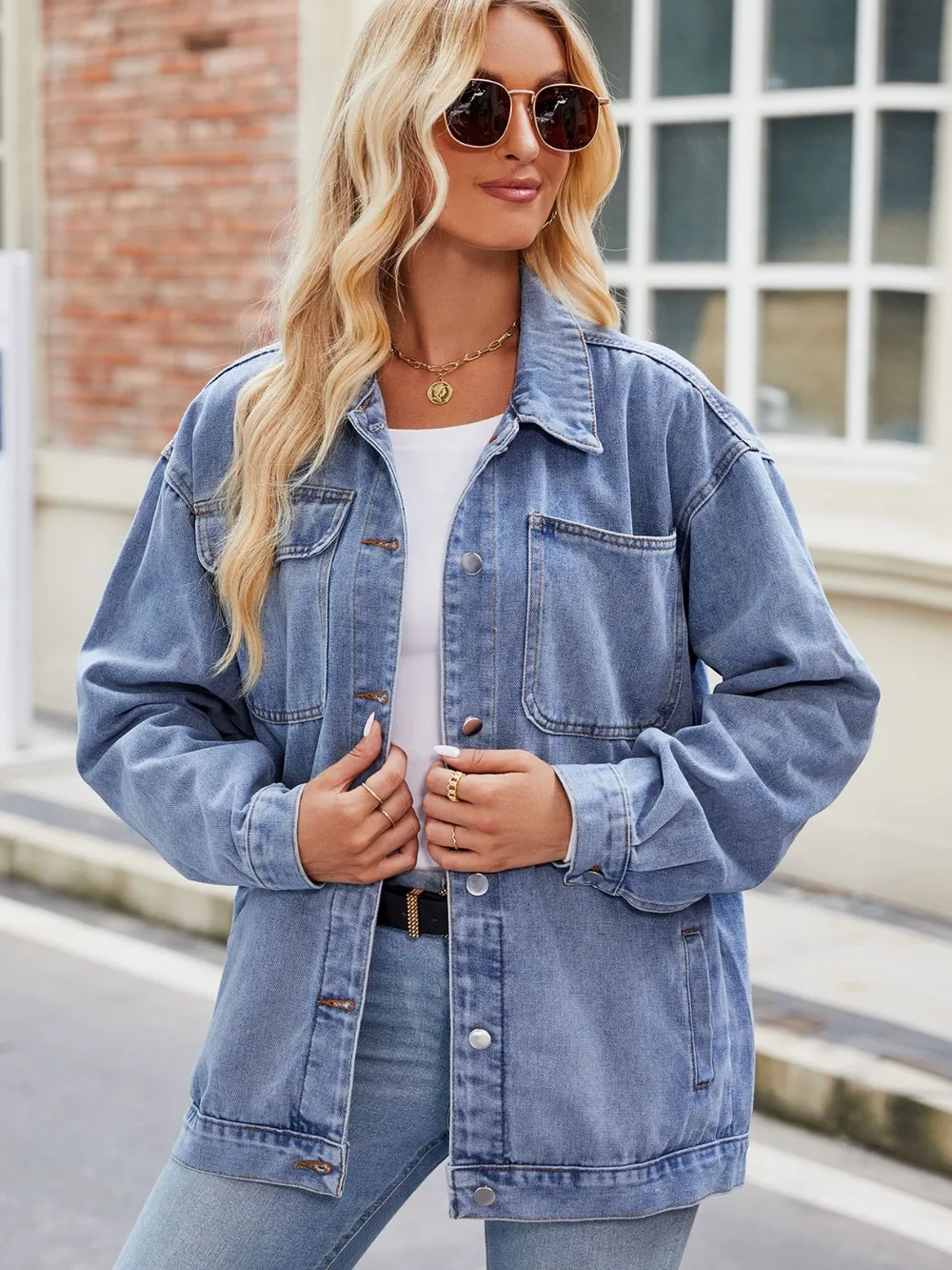Button Up Denim Jacket with Pockets, image 4