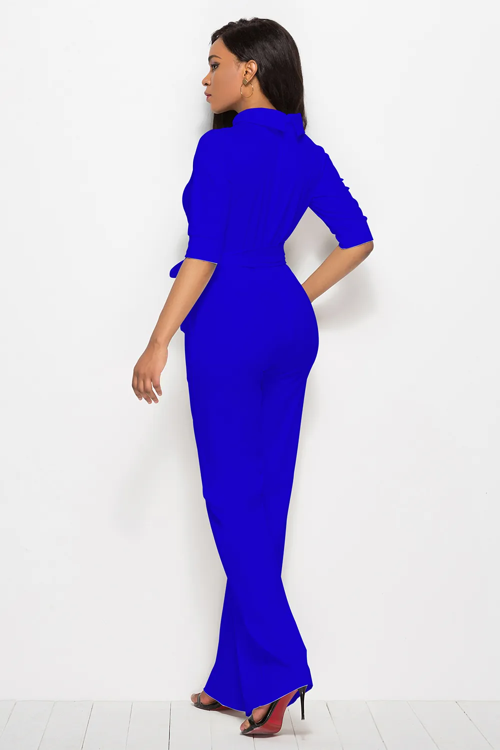 Mock Neck Tie-Waist Half Sleeve Jumpsuit, image 12