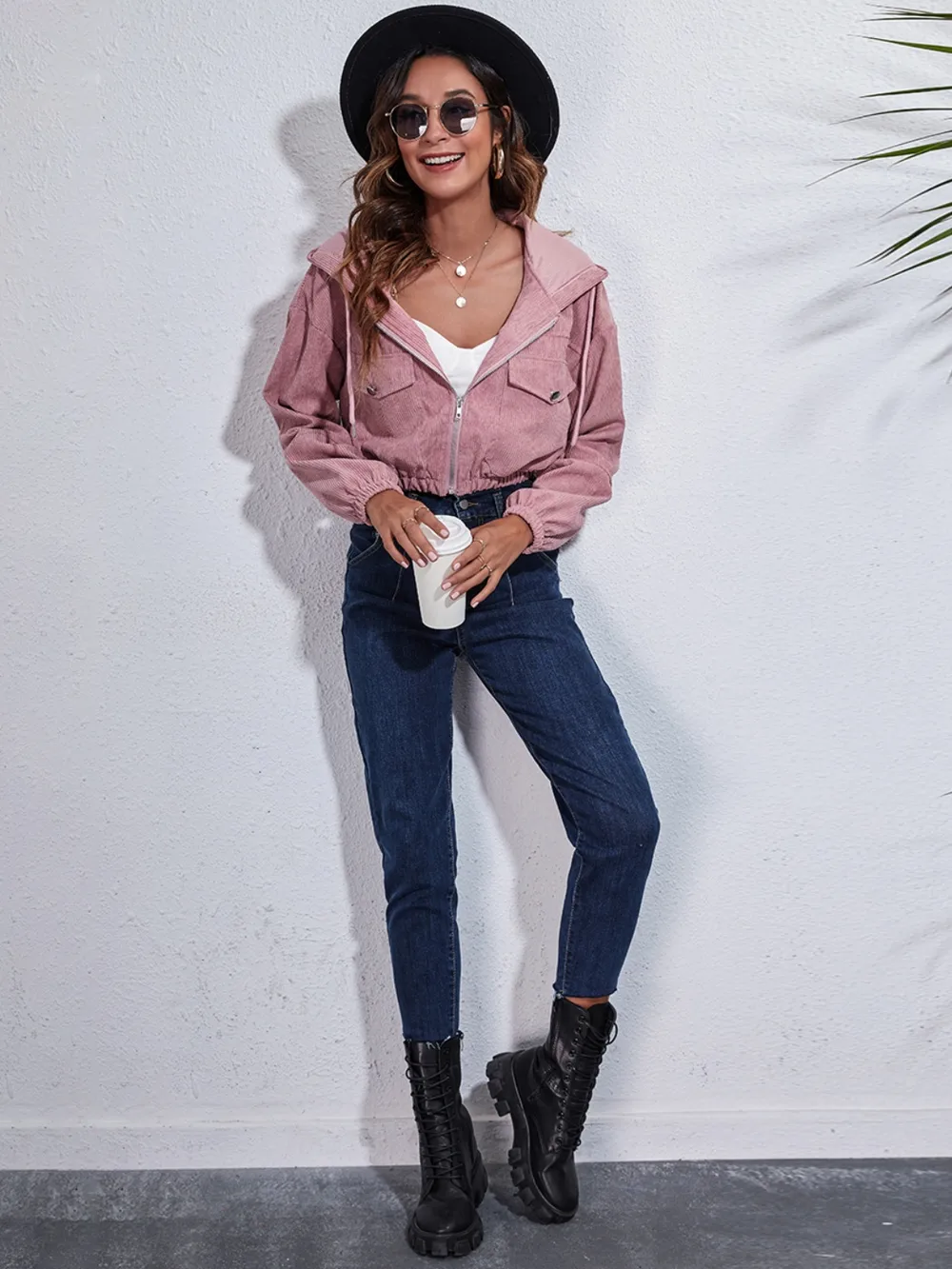 Drawstring Hooded Zip Up Jacket with Pockets, image 6