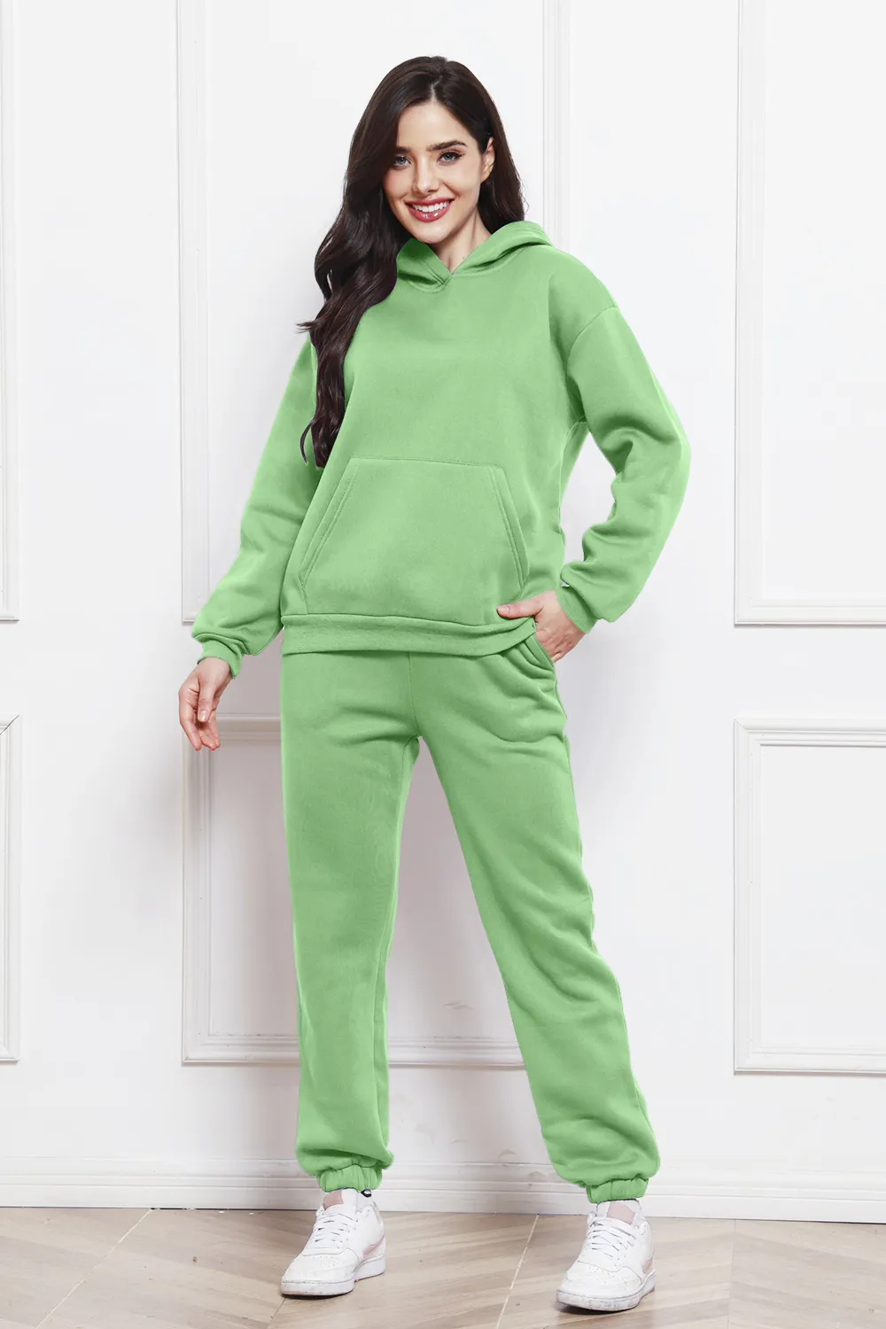 Drop Shoulder Long Sleeve Hoodie and Pants Set, image 2