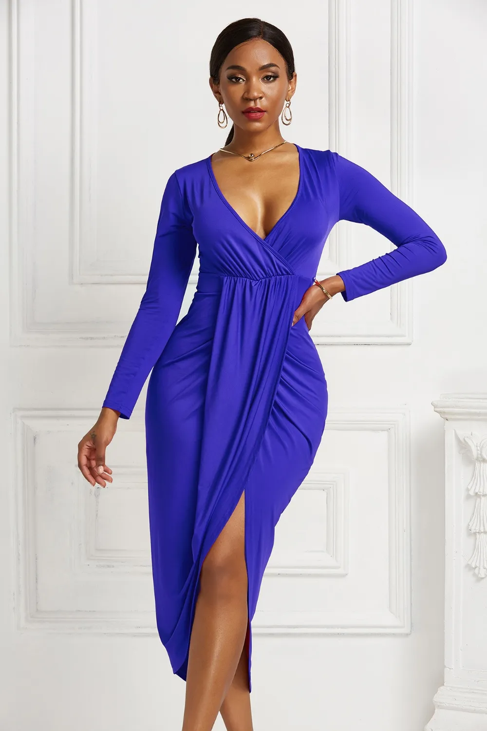 High-low Ruched Surplice Long Sleeve Dress, image 9