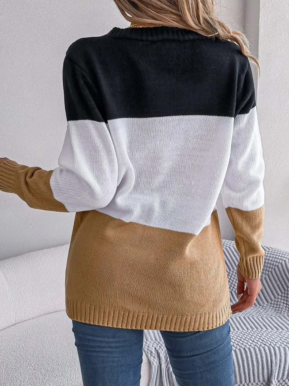 Cable-Knit Striped Button Up Cardigan, image 7