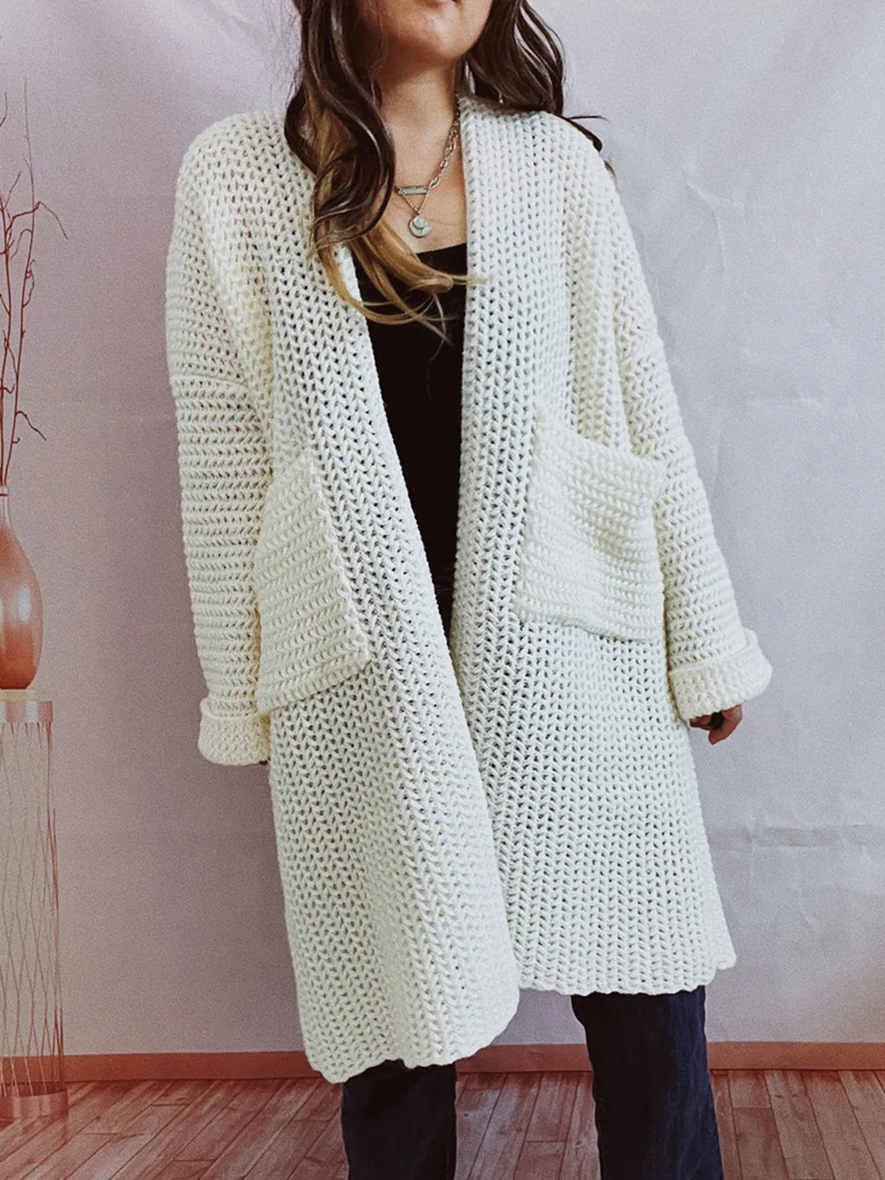 Open Front Long Sleeve Cardigan with Pockets, image 16