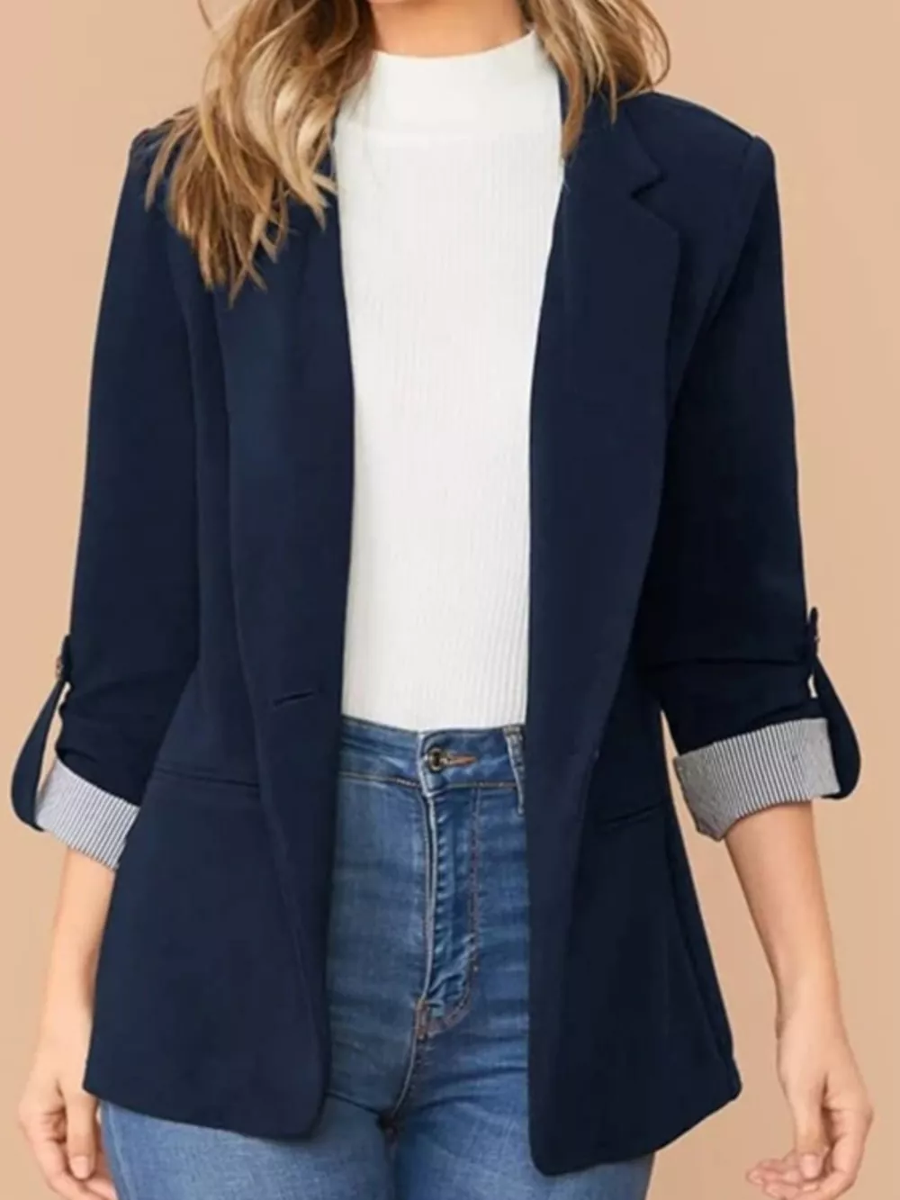 Lapel Collar Roll-Tab Sleeve Blazer, image 16