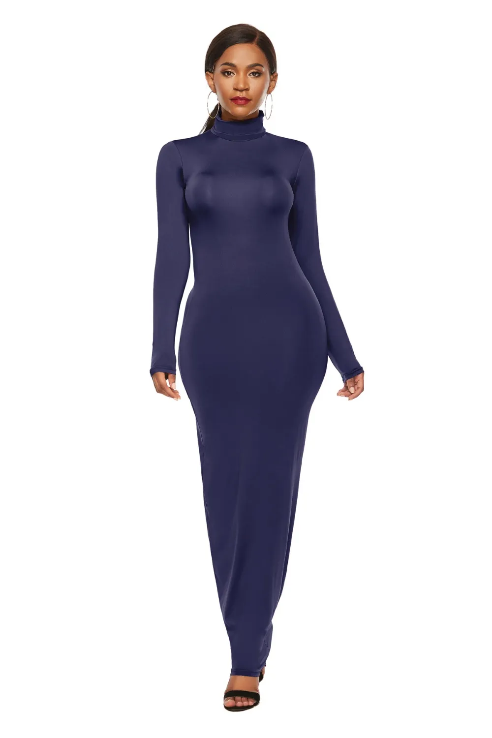 Mock Neck Long Sleeve Maxi Slim Dress, image 9