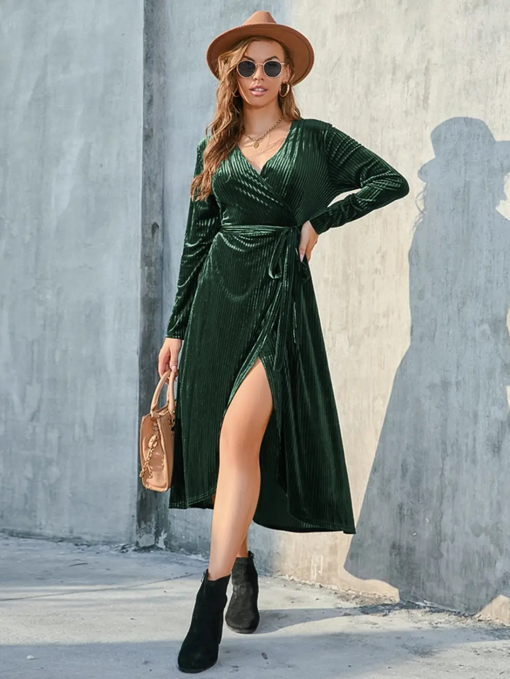 Tie Front Long Sleeve Slit Dress, image 2