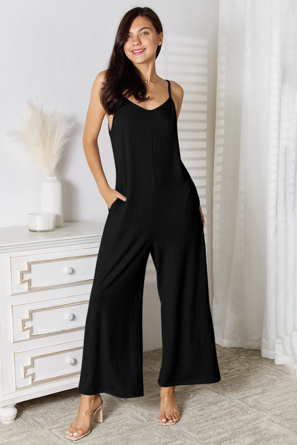 Full Size Spaghetti Strap V-Neck Jumpsuit, image 8