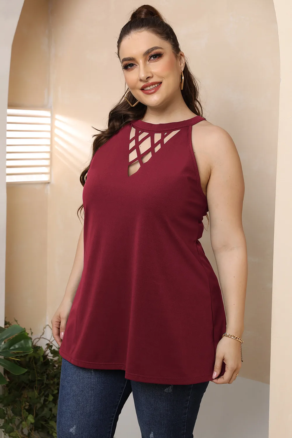 Plus Size Halter Neck Cutout Sleeveless Dress, image 8