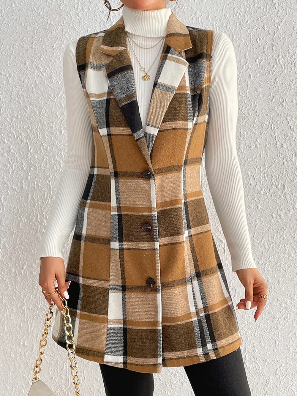 Plaid Lapel Collar Vest, image 5