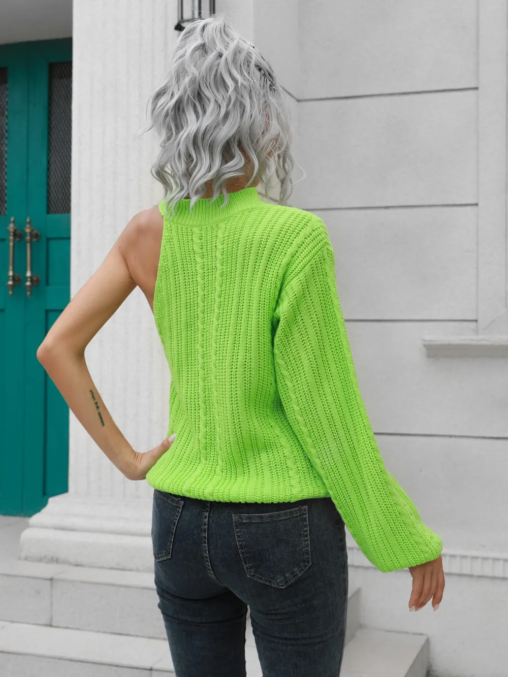 Cable-Knit Round Neck Asymmetrical Sweater, image 10