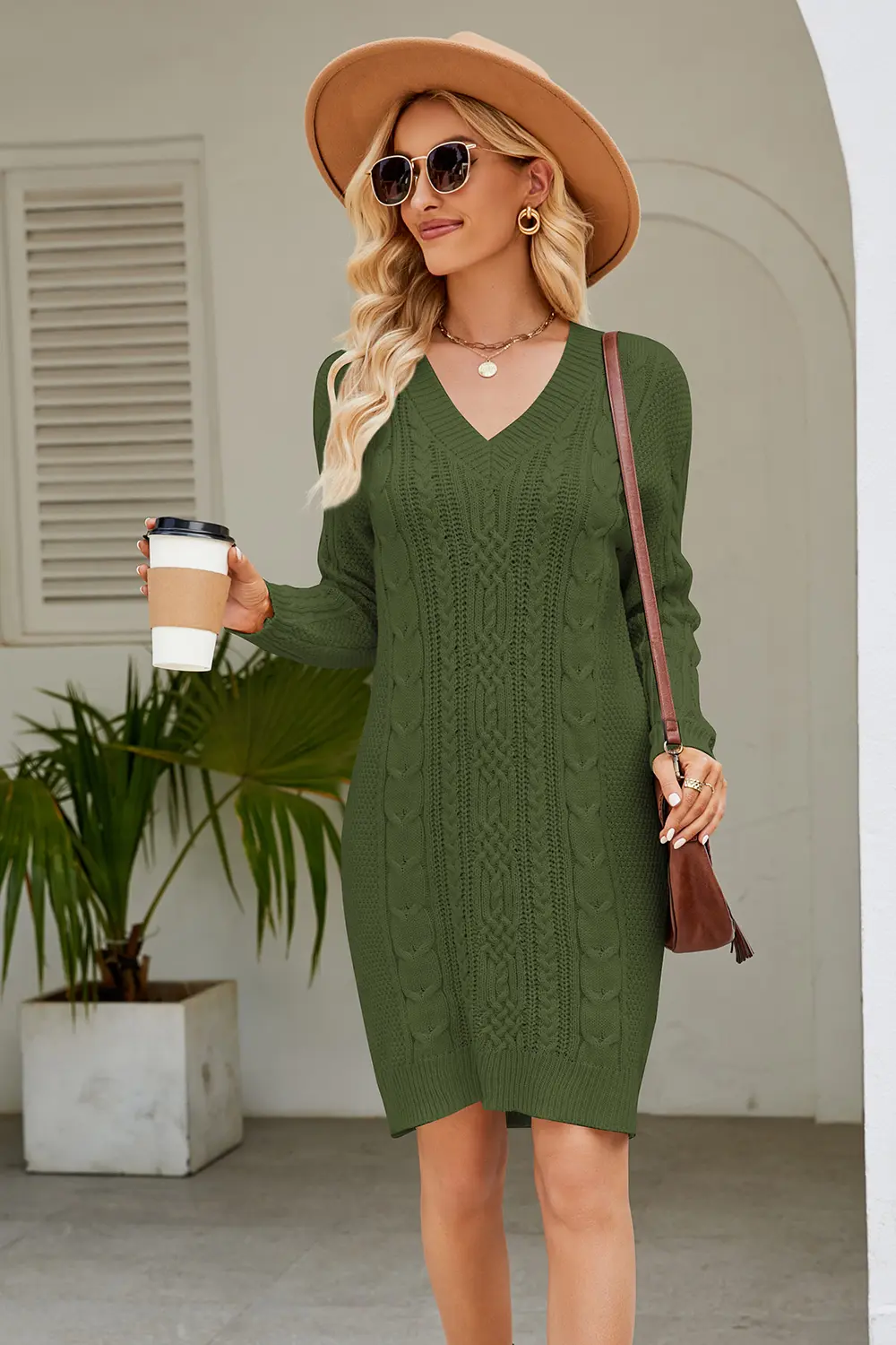 Cable-Knit Long Sleeve Sweater Dress, image 11