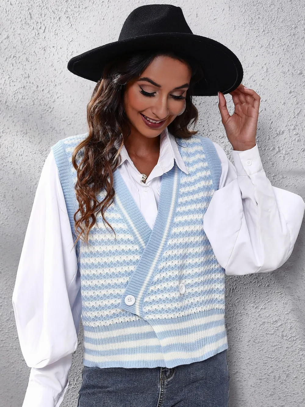 Striped Button Up V-Neck Sweater Vest, image 5