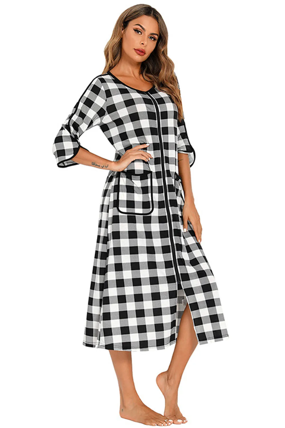 Round Neck Three-Quarter Sleeve Midi Night Dress, image 20