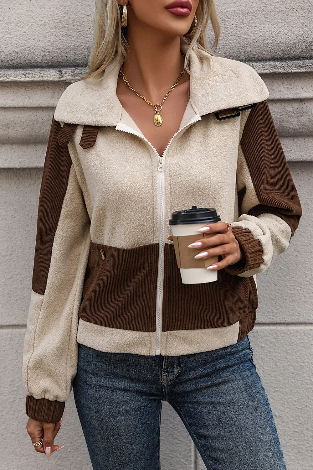 Color Block Zip Up Pocketed Jacket, image 4