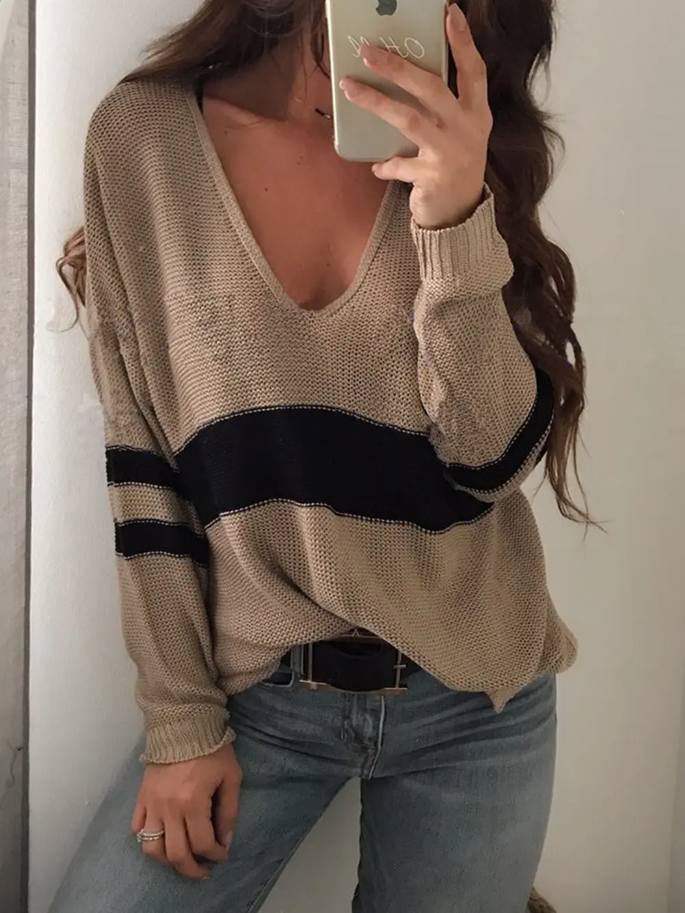 Striped V-Neck Long Sleeve Sweater, image 4