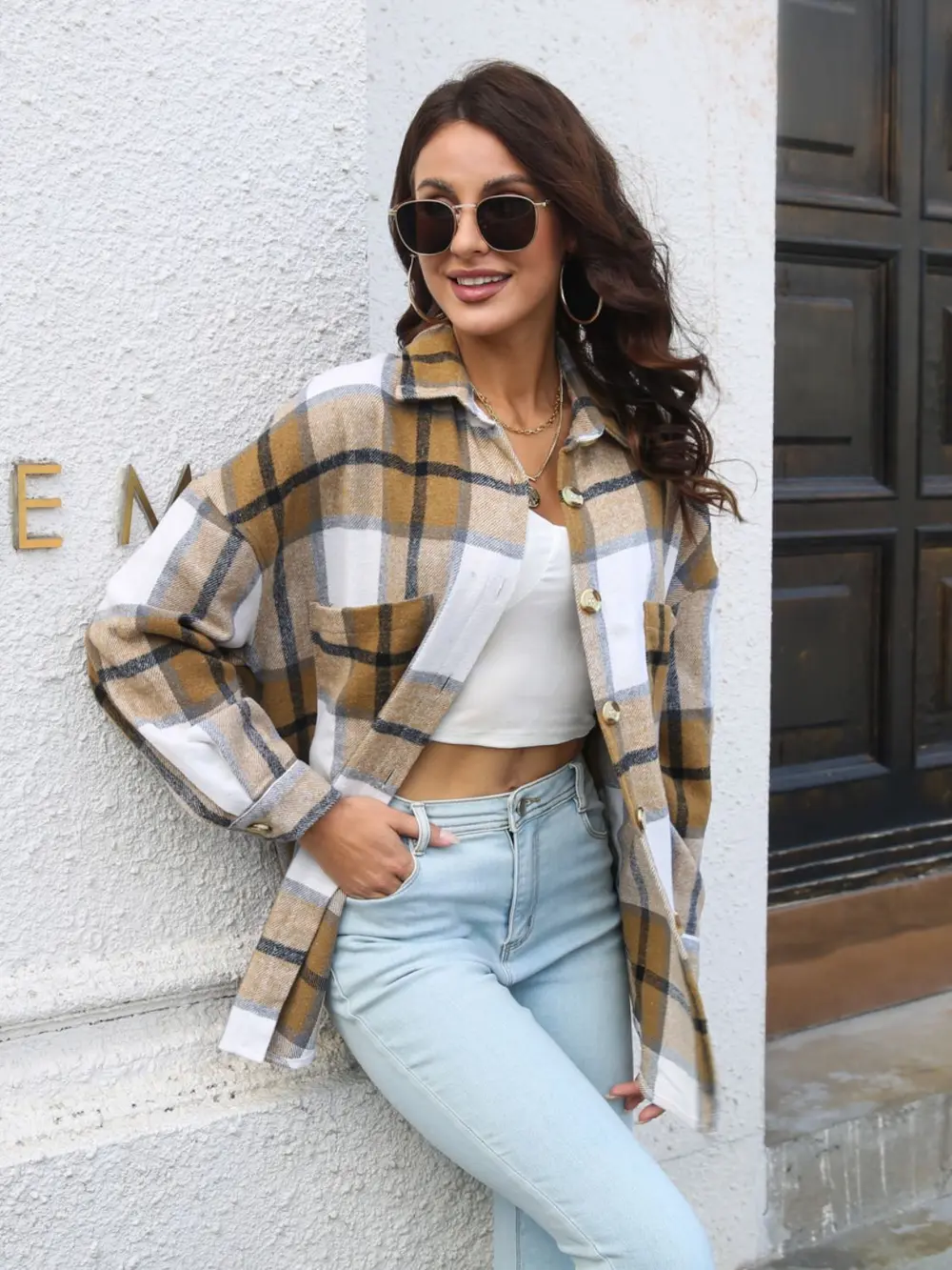 Plaid Button Up Collared Neck Long Sleeve Shirt, image 6