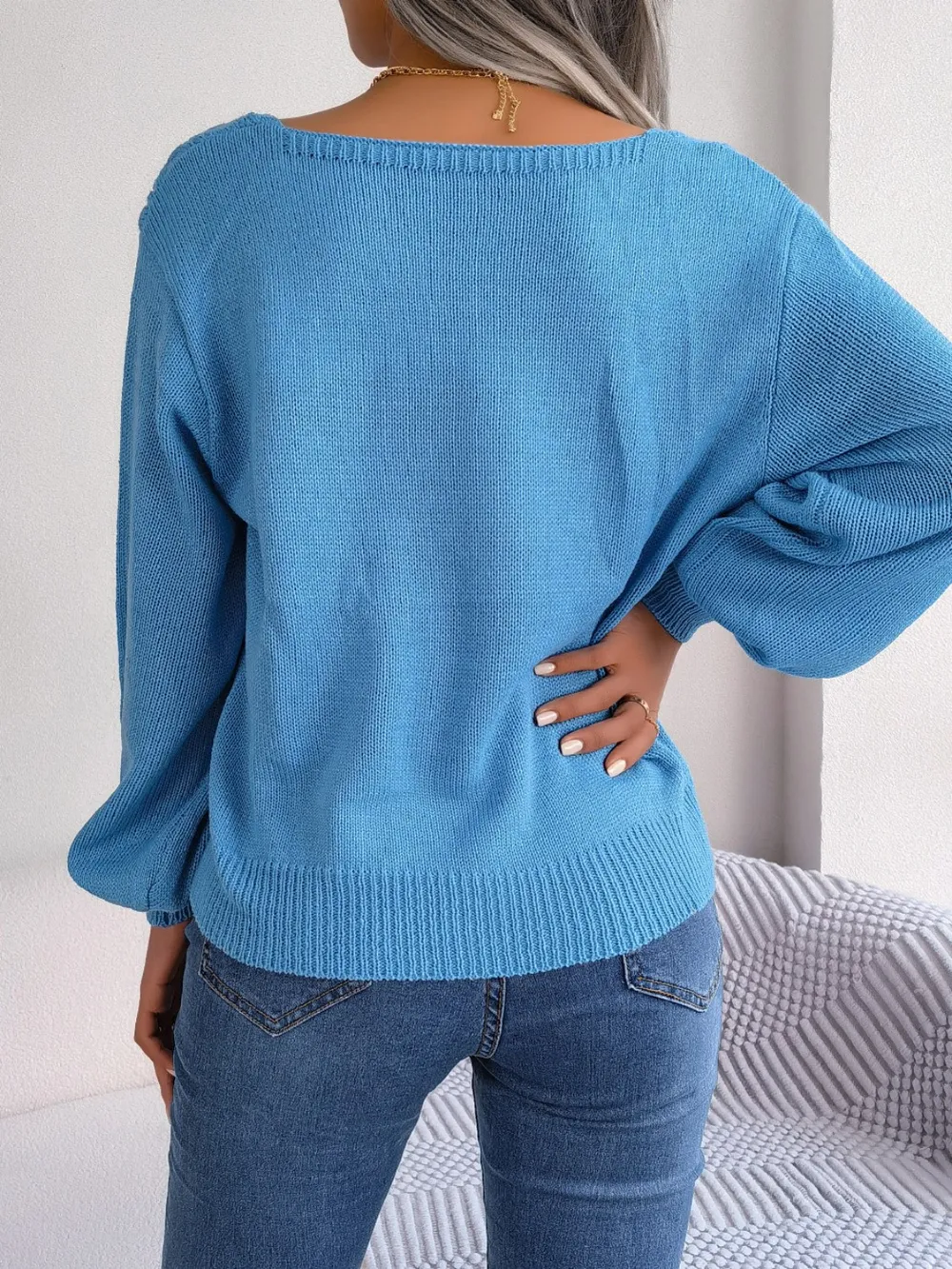 Cable-Knit Square Neck Long Sleeve Sweater, image 8
