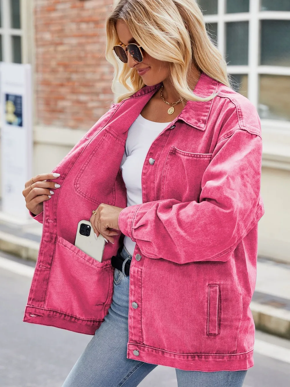 Button Up Denim Jacket with Pockets, image 5