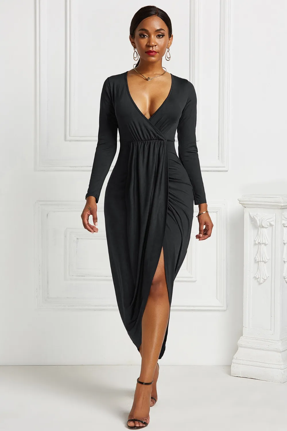 High-low Ruched Surplice Long Sleeve Dress, image 11