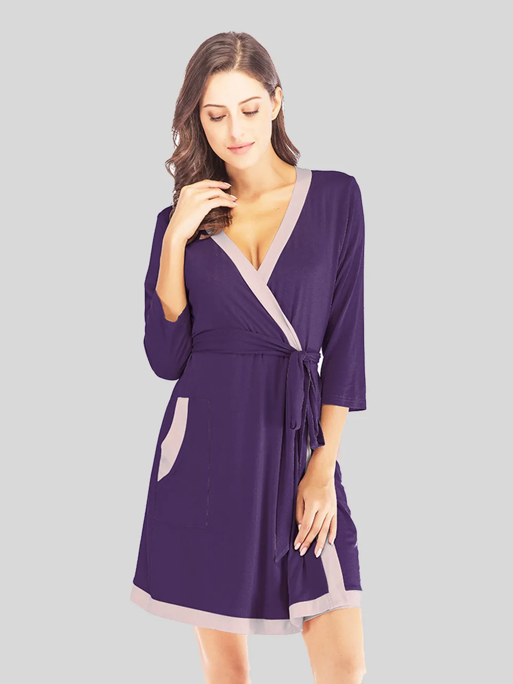 Tie Waist Surplice Neck Robe with Pockets, image 5