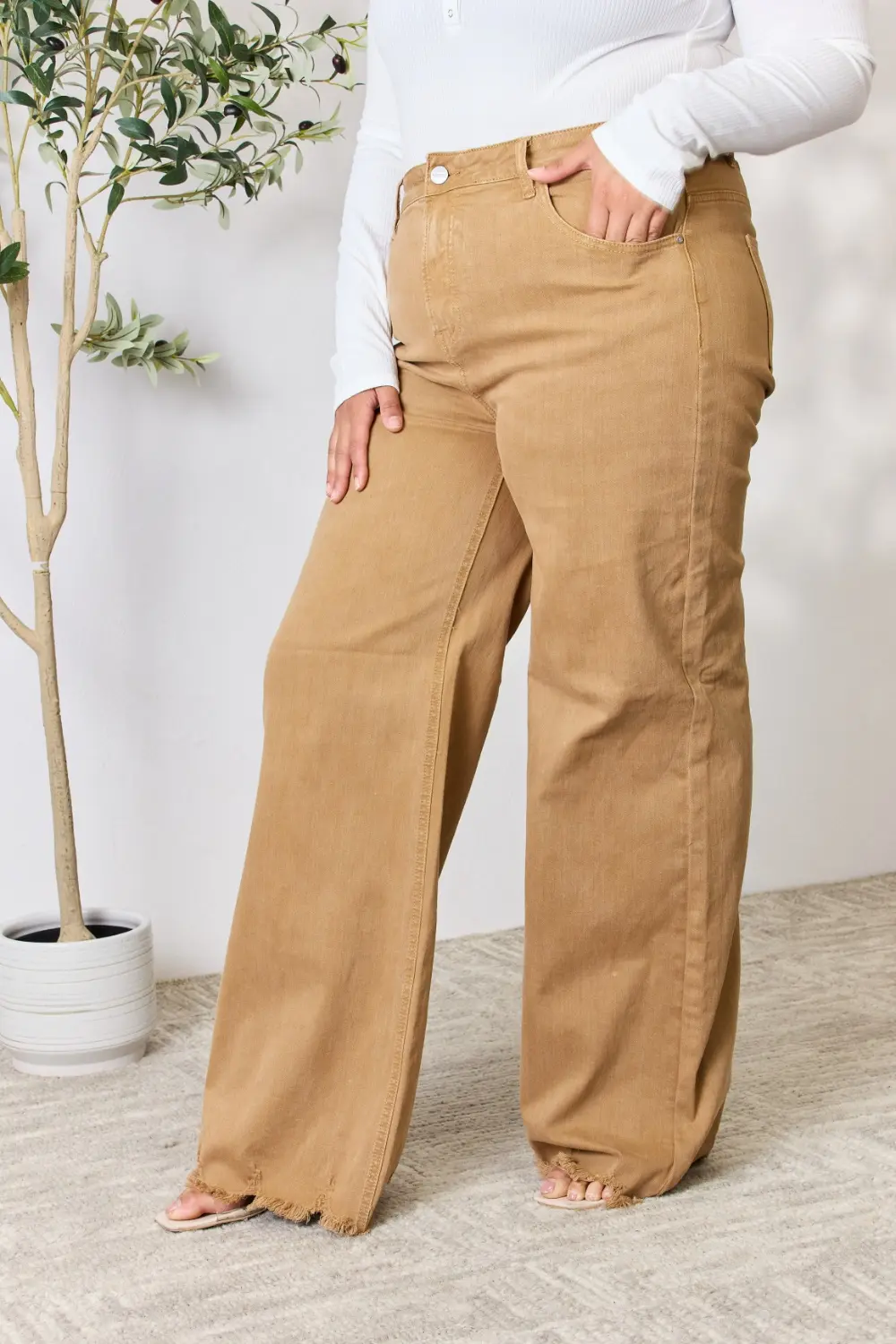 Full Size Fringe Hem Wide Leg Jeans, image 4