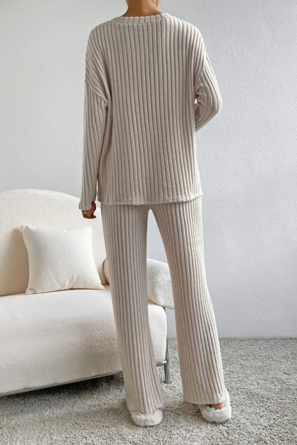 Ribbed V-Neck Top and Pants Set, image 19
