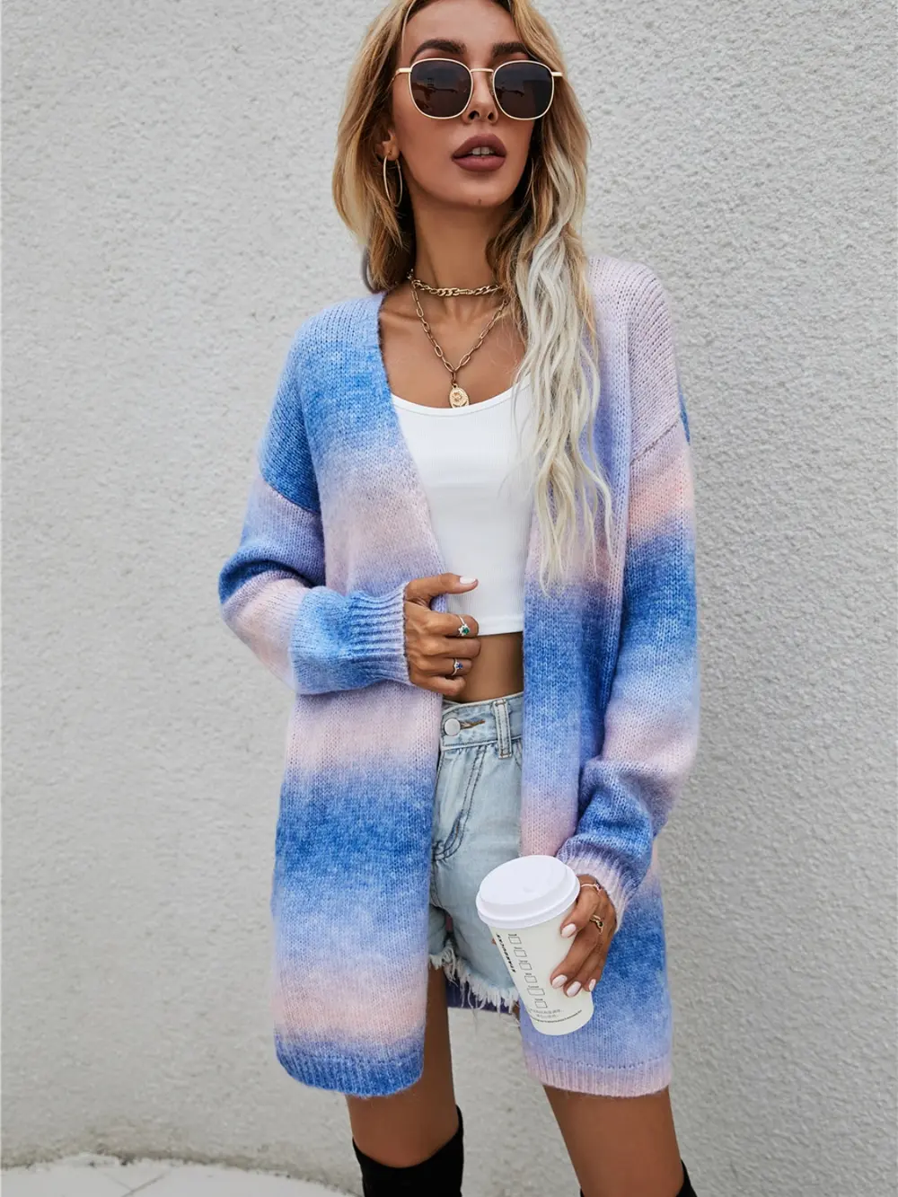 Full Size Gradient Open Front Cardigan, image 9