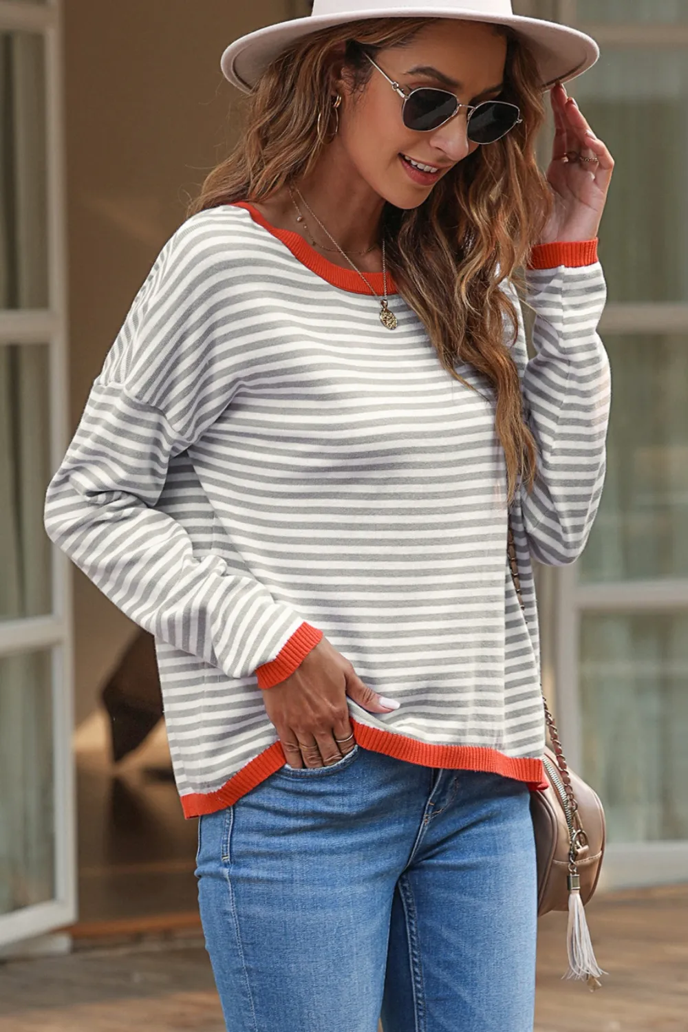 Striped Round Neck Drop Shoulder T-Shirt, image 6