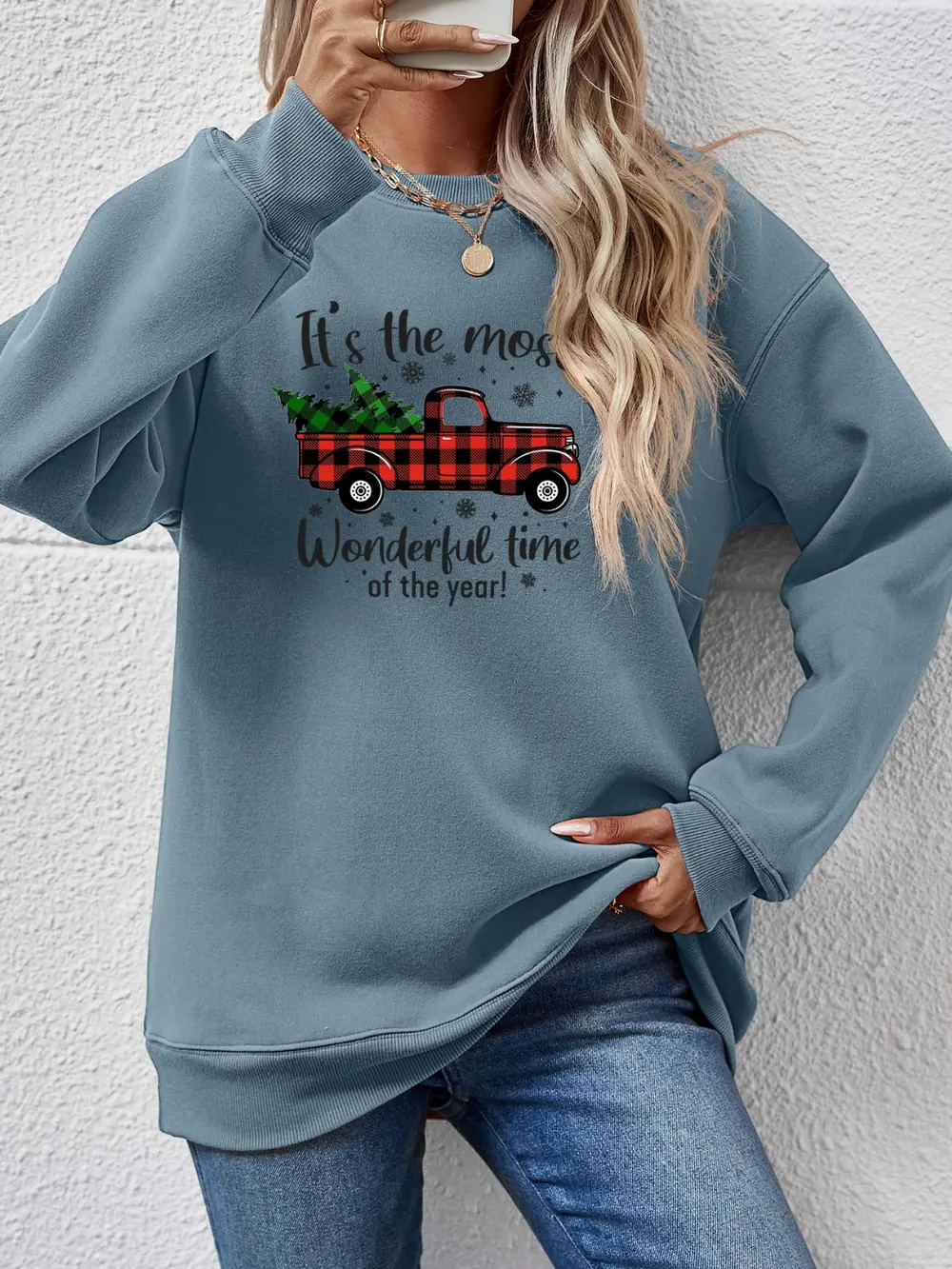 Graphic Round Neck Long Sleeve Sweatshirt, image 13