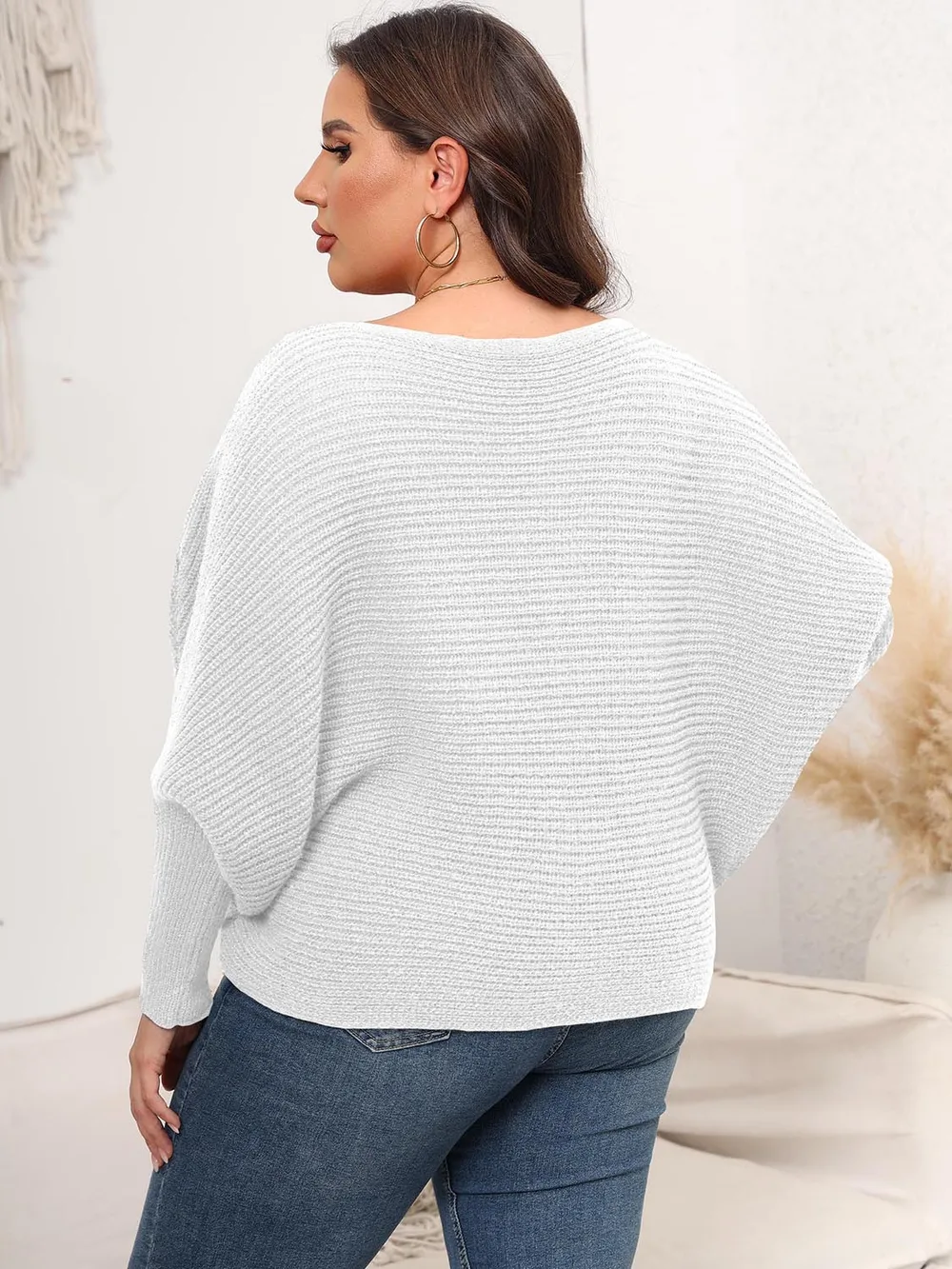 Full Size Boat Neck Batwing Sleeve Sweater, image 8