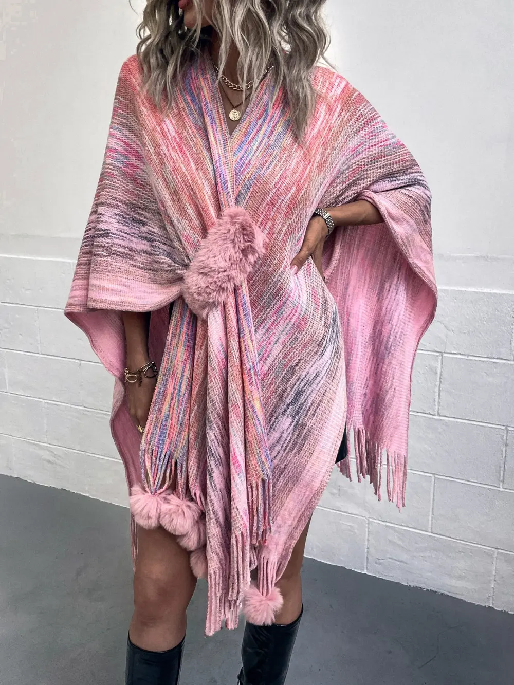 Heathered Fringe Hem Poncho, image 2
